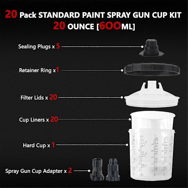 Färgsprutpistol Koppsystem för Billackering, 20-pack Standardstorlek Lock och Liner Kit, Standard