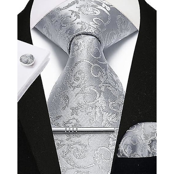 Slips til mænd formel bryllupsslips klassisk blomstret vævet jacquard lommetørklæde manchetknapper med slipsenål sæt