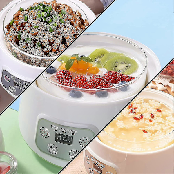 Yoghurtmaskin, 3 i 1 Grekisk Yoghurtmaskin, kan göra yoghurt/natto/risvin, automatisk digital yoghurtmaskin med tidskontroll, 1,2 liter glas