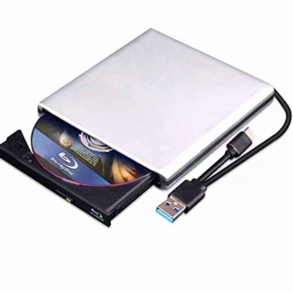 Extern Blu-ray DVD-enhet 3D, USB 0 och Typ-C Blu-ray CD DVD-läsare Slank Optisk Bärbar Blu-ray-enhet Kompatibel för Macbo