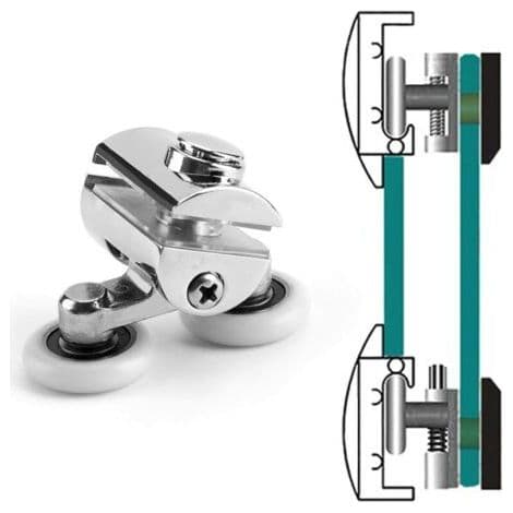 Sett med 4 doble ruller - for skyvedører til dusj, 2 x 23 mm diameter sinklegeringshjul til baderom