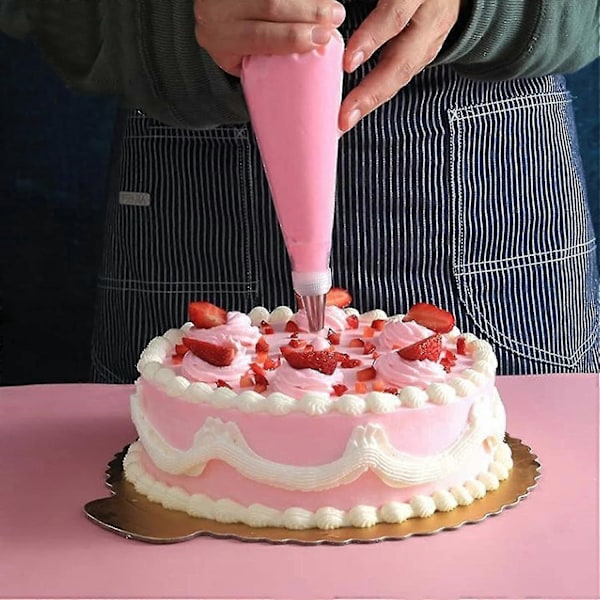 Sprøyteposer og tipper sett, konditorpose med 14 rustfrie stålmunnstykker, rosa, 21 stk