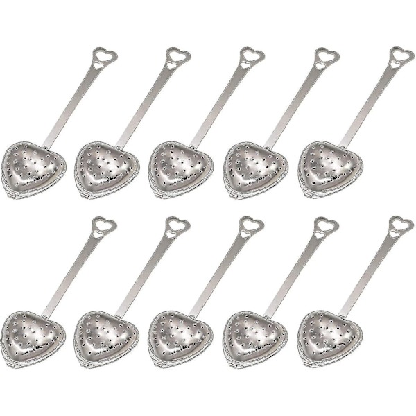 Rustfrit Stål Te-si Strainer Langt Greb Infuser Hjerteformet Te-infuser - 10 Stykker