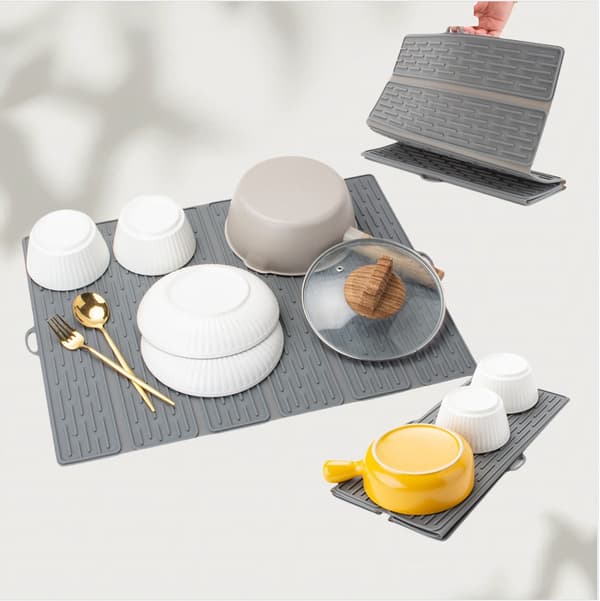 Silicone Dish Drying Mat for Kitchen, Heat Resistant, Non-Slip Mat Grey