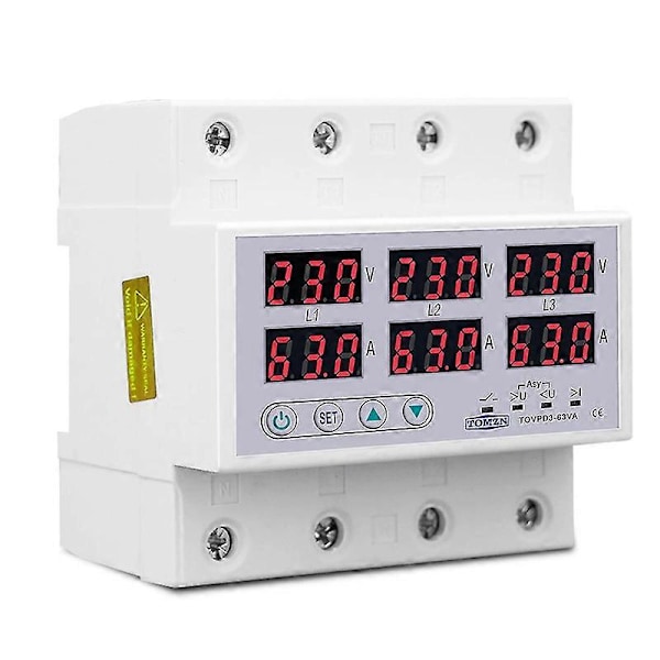 DIN-skena 3-fas spänningsrelä 3P+N Voltmeter Amperemeter Över- och Underspänningsövervakningsreläer Skydd