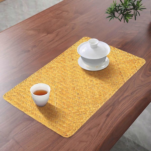 Pakke med 3, Naturlig Søgræs Dækkeserviet, 45 cm x 30 cm, Håndvævede Rektangulære Rattan Dækkeservietter