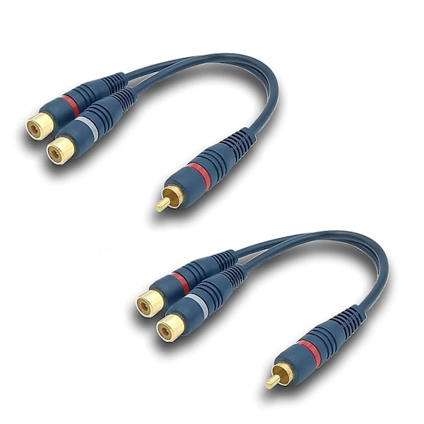 RCA-kabel lydsplitter Cinch Y-kabeladapter, 15CM RCA-kabel 1 hann til 2 hunn (RCA Y-kabel, 2-pakning, blå)