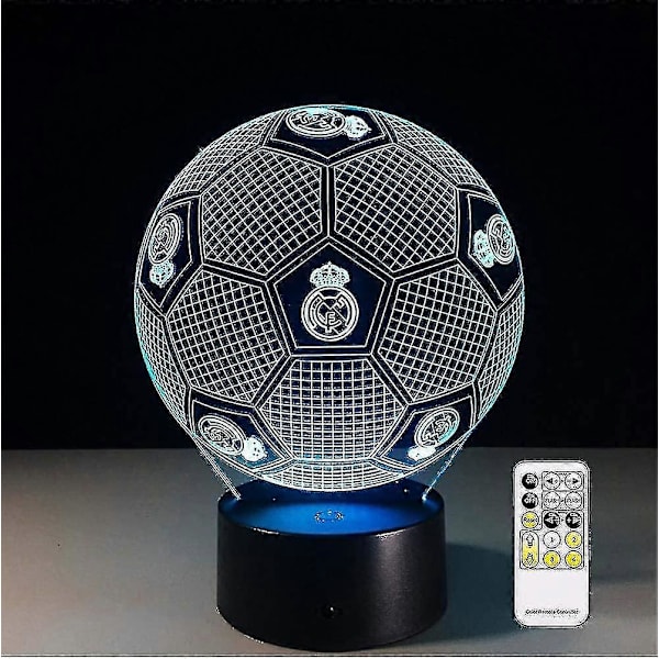 3D Optisk Illusion Real Madrid Fotboll Nattlampa Leksak, Fjärrkontroll, Dimbar, Batteri eller USB-driven, 7 Färger Byter Jul Födelsedagspresent F