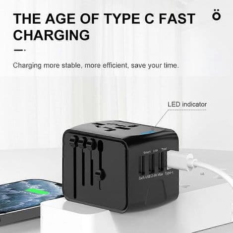 Universell AC-adapter, internasjonal reiselader for USA, AU, EU, FR
