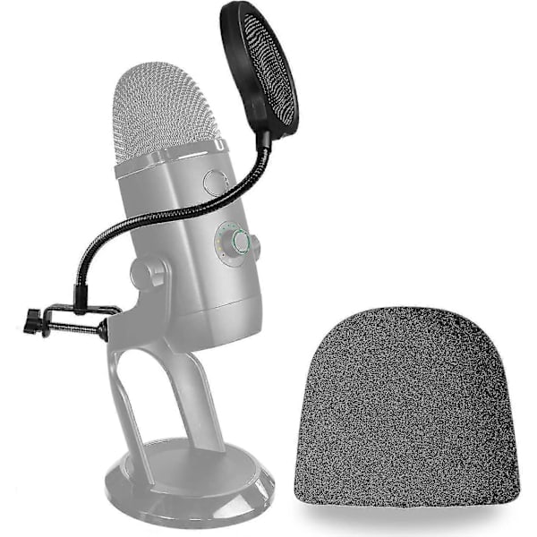 Yeti X Mic Popfilter med Skumvindskydd - 4 tum 3-lagers Vindpop-skärm Mask Skydd och Skumvindskydd för Blue Yeti X Mic för att förbättra ljudkvaliteten