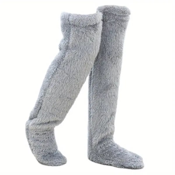 Vinter Fuzzy Slippersokker Hyggelige Fuzzy Sokker Fortykkede Plys Knæbeskyttelsesstrømper Loddede lange bensokker til hjemmesove