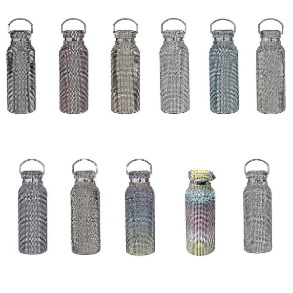 Diamant vannflaske Bling Rhinestone rustfritt stål termisk flaske med kjede for kvinner jenter gaveblå