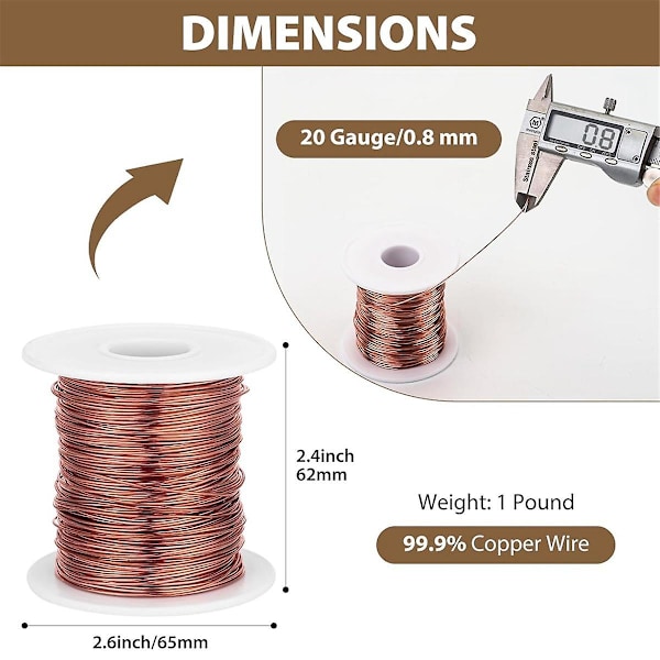 99,9 % Pehmeä Kupari Lanka, 20 Mittari / 0,8 mm Halkaisija, 328 Jalkaa / 100 M, 1 Punnan Kela Puhdas Kupari Lanka