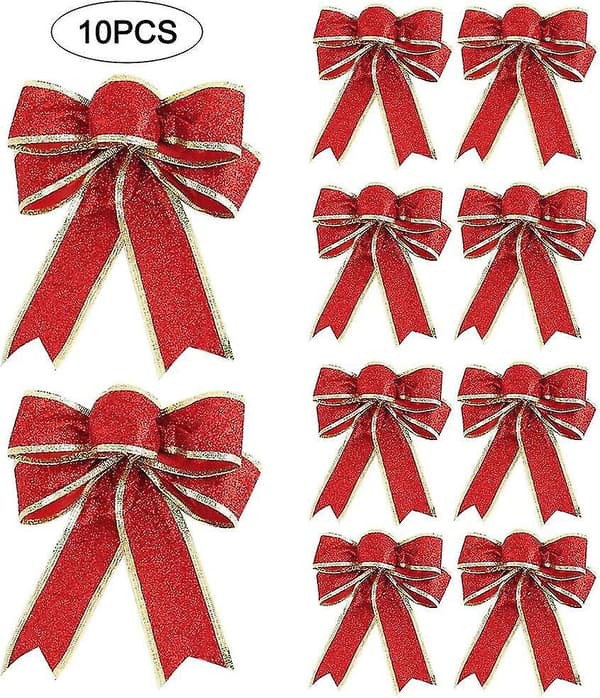 10-pack Jul Glitterband Rosetter Julgranshängen Röd