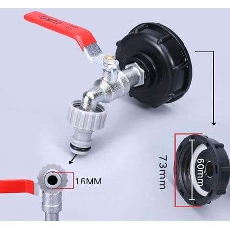 1000L vanntankkran med hageslangekranadapter, IBC S60X6 kranforbindelse, regnvannsoppsamler hagekran (1/2\" plastadapter)