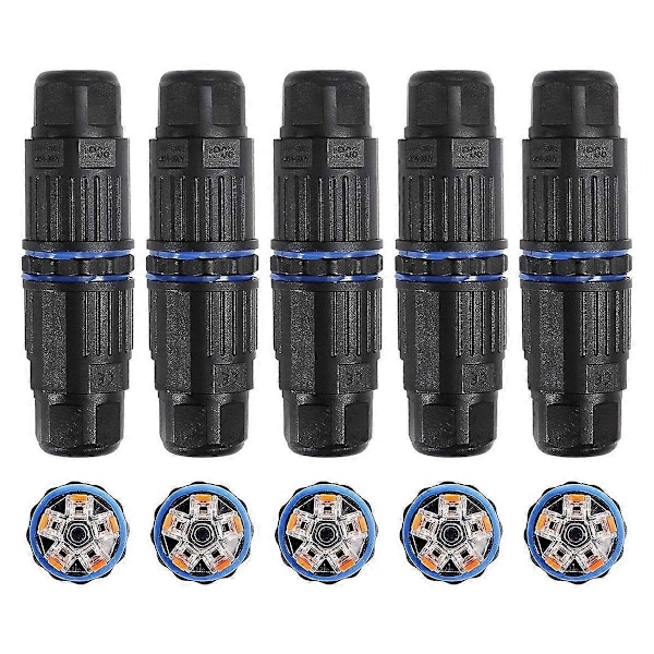 5 KPL IP68 Vedenpitävä Kytkentärasia, Ulkokäyttöön 5-nastainen Kaapeliliitin, 3,5-10 mm johdoille (AC 250V, 16A)