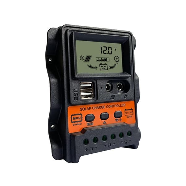 10A Solcelleladningsregulator 12V24V Solcellepanel Batterikontroller Regulator Auto 2 USB LCD-skjerm Lastutlaster