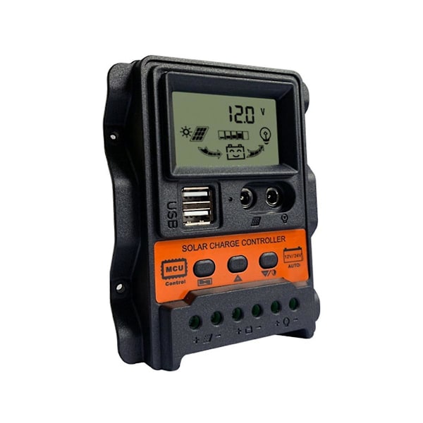 10A Solcelleladningsregulator 12V24V Solpanel Batterikontroller Regulator Auto 2 USB LCD Display Load Discharger