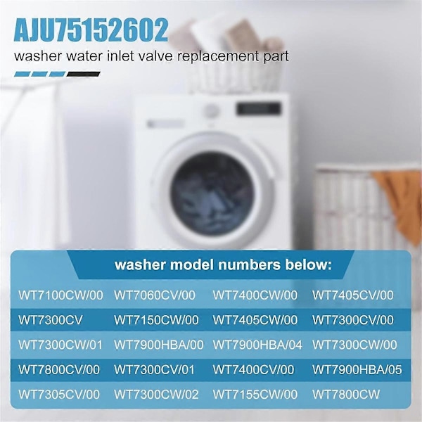 AJU75152602 Vanninntaksventil for vaskemaskin erstatter 5221EA1008S 4873914 AP6335382 PS12580369 EAP12580369 DC12V