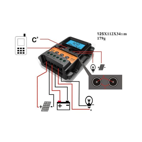 10A Solcellsladdningsregulator 12V24V Solpanel Batteriregler Regulator Auto 2 USB LCD-display Lastutladdare