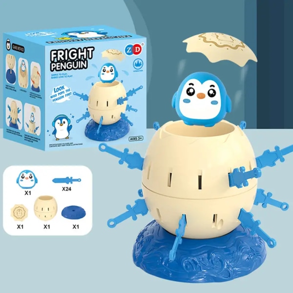 1kpl Mini Pirate Bucket Stab Lelu, Penguin Toy Bucket Juhlapeliin, Vanhemman ja lapsen interaktiivinen lelu, Pääsiäisjuhlien pelottava muna blue penguin