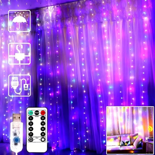 LED-gardinljus, koppartrådsljus, USB drivna hänglampor, 8 ljuslägen, för hem julbröllopsdekoration, fjärrkontroll
