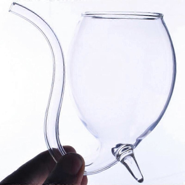 2 st 300 ml Rödvinsglas Transparent Glasmugg med Drickrör