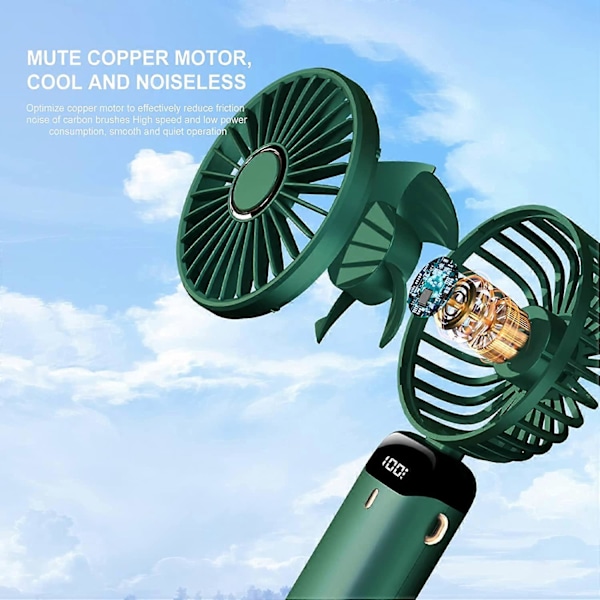 Mini Ventilator, Håndventilator Lille Ventilator 5000mAh USB Ventilator Bærbar Ventilator, med Aromaterapi Tablet og Snor - Grøn