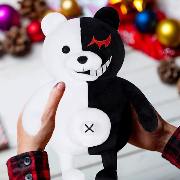 Cllayes mustavalkoinen karhu, 25 cm Monokuma-karhupehmolelu, täytetty karhupyyhe, poikien ja tyttöjen syntymäpäiväjuhlat kodin sisustukseen