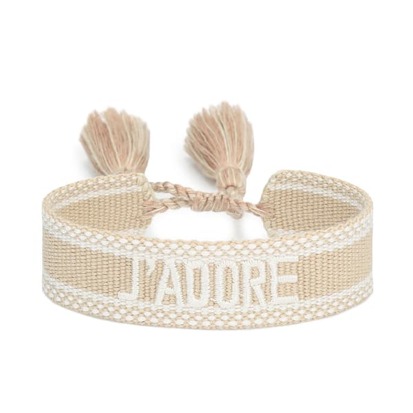 Lyserødt polyesterbroderiarmbånd med justerbar længde - JA broderidesign beige