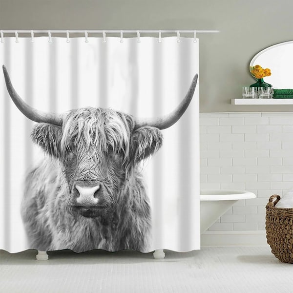 Bruseforhæng Highland Ko Print Vandtæt Stof Badeværelsesindretning (150*180cm) -4