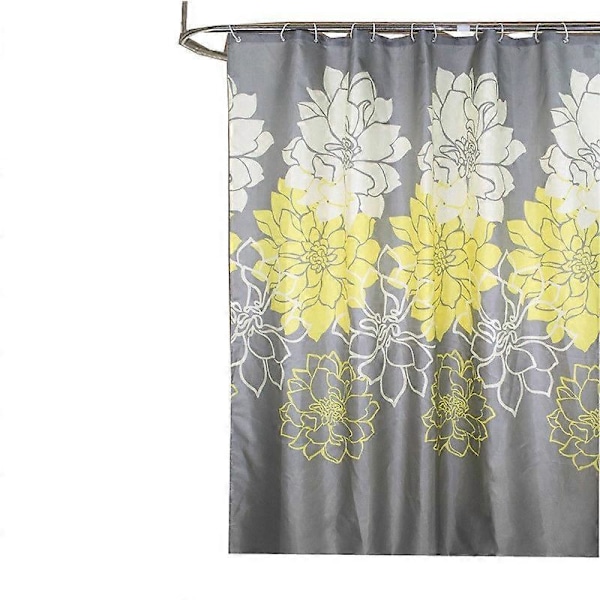 180 cm Bred x 180 cm Lang Grå Gul Blomsterprintet Bruseforhæng, Vandtæt Bruseforhængsforing, Badeforhæng til Badeværelse