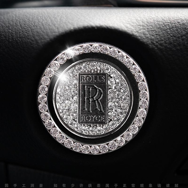 1 stk Crystal Rhinestone Påfør Rolls Royce bilmotor start stop dekorationsring, Bling biltilbehør, tryk for at starte knap, nøgletænding & knop Bl