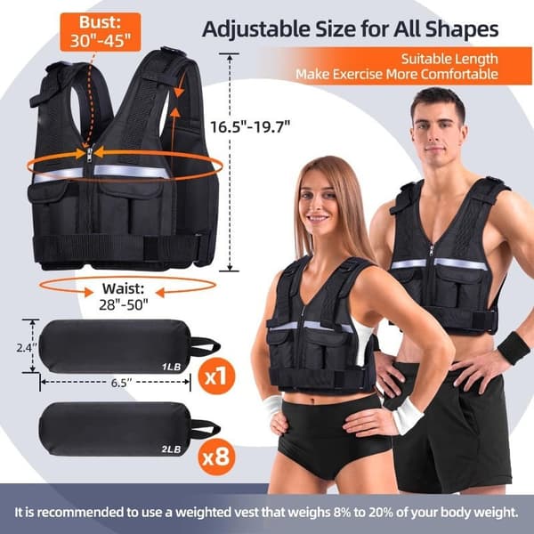 Adjustable Weighted Vest Training Jacket with 9 Sandbags, compatible with various forms of exercise