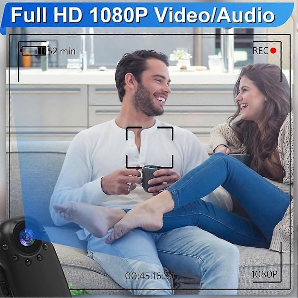 Mini-vartalokamera, 1080P HD kannettava videotallennin yönäöllä, liiketunnistus 10 tunnin tallennus