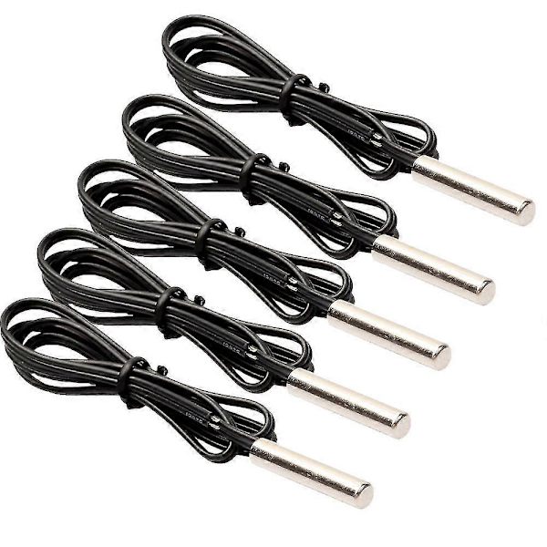 5 st Ntc 10k 1% 3435 Termistor Temperatursensor Cylindrisk Sond 0,5m Tråd