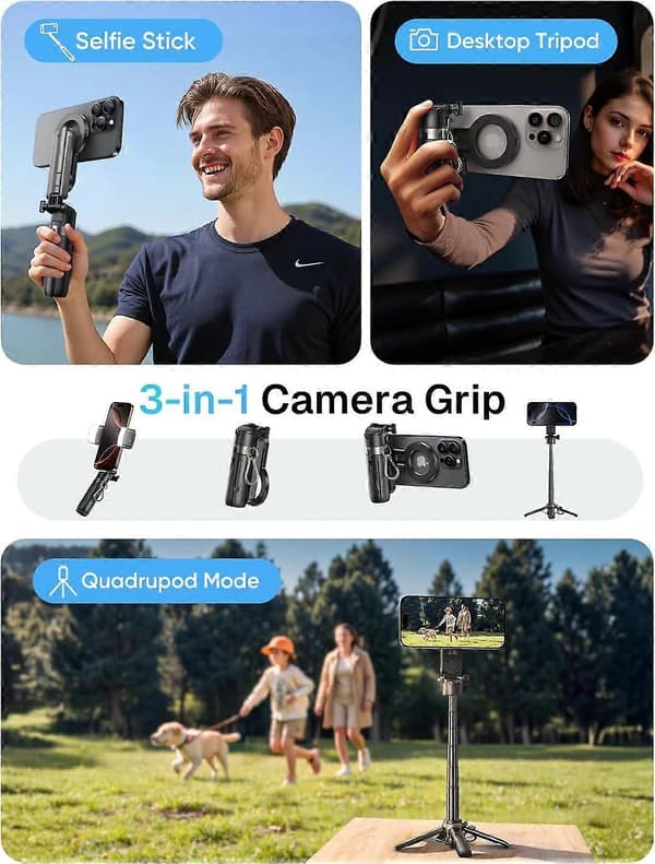 MAGIC JOHN Telefon Stativ med 2 Selfie Lys, Bærbar Lomme-Størrelse Selfie Stick