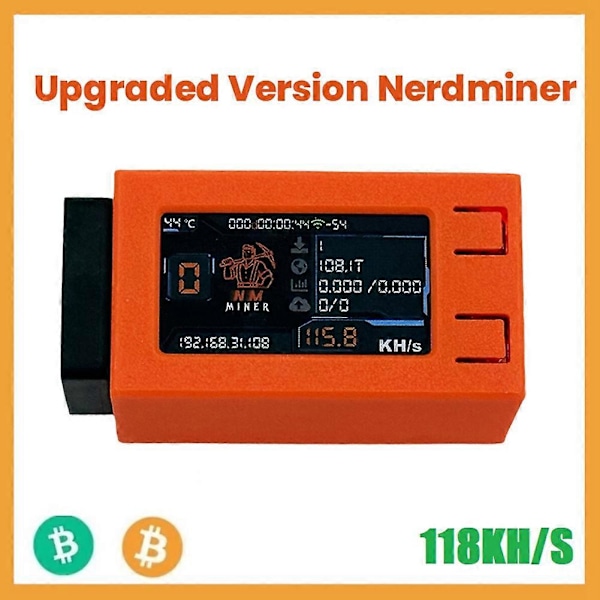 Päivitetty Nerdminer 118KH/S 1,91 tuuman värinäytöllä ja tuulettimella BTC Solo Lottery Miner Bitcoin BTC