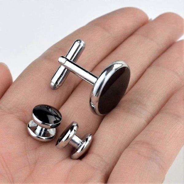 Sort Sølv Smoking Studs og Manschetknapper Sæt, Herre Manschetknapper og Manschetstuds Sæt Manschetknapper Rustfrit Stål Tux Knapper Z
