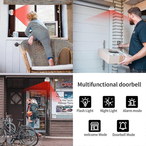 Trådlös dörrklocka med rörelsesensor, PIR-detektor och välkomstsummer