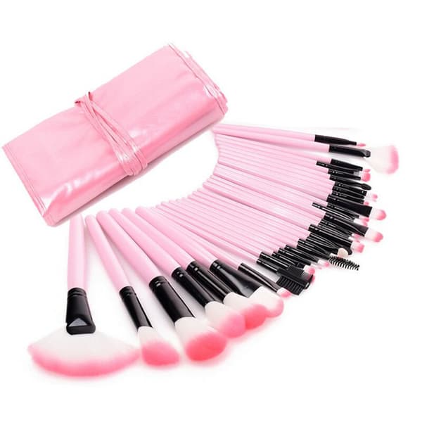 Sminkborstset - ROSA - 32 delar - Foundation - Ögonskugga - Eyeliner