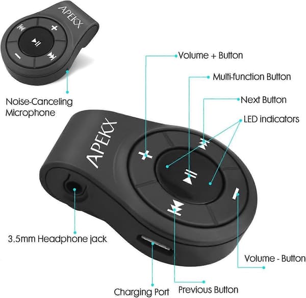 Clip Bluetooth Audio Adapter for Hodetelefoner, Headset, Høyttaler, Trådløs Mottaker