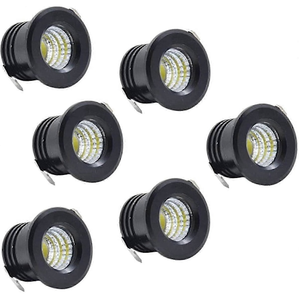 6 Pak Mini Sorte LED Forsænkede Loftspots Mini LED Spotlight til Skabsloftlys, 3W, Varm Hvid
