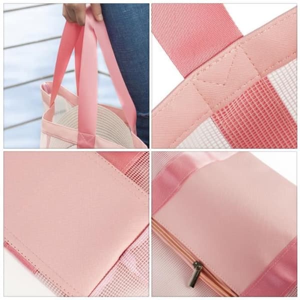Strandväska - Noname - Vikbar - Nylon Mesh - Rosa - 33x11x32cm
