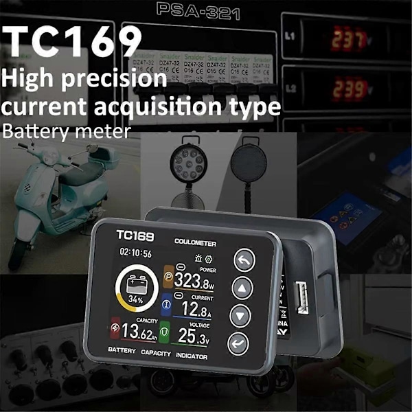 TC169 Højpræcisions Coulombmeter DC6-60V Lithium Batterikapacitetstester Indikator Farveskærm Pow