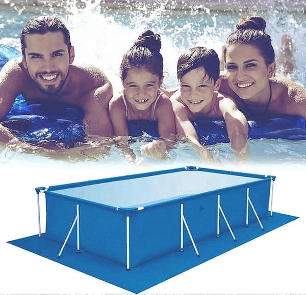 Poolgolvmatta, 500x300CM ovan mark poolmatta, hopfällbar rektangulär vattentät poolgolvmatta, poolgolvskydd