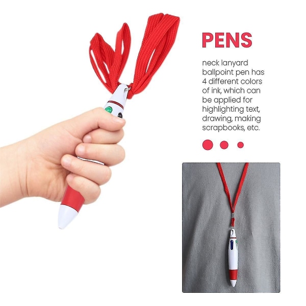 15 st utdragbara pennor på halsband Pennor i ett rep Penna 4 färg bläck kulspetspenna med kedja komp