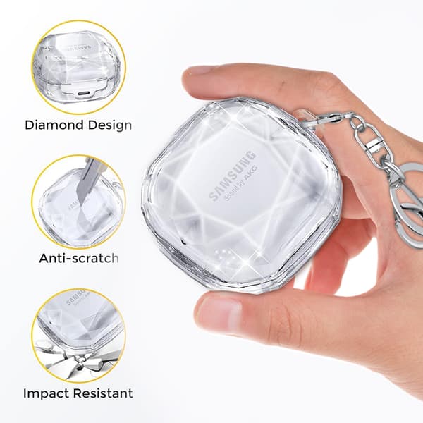Diamantmønster beskyttelsesetui til Galaxy Buds Live/2/Pro/FE Sort Transparent