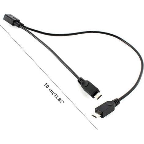 Micro USB splitterkabel, 1 hona till 2 hane, laddningsförlängning