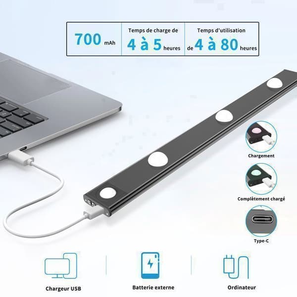 Møbelbelysning - 40 cm - Bevegelsessensor - USB-lading - Indirekte belysning - Ultratynn [Trefargevariasjon]